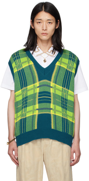 Versace Blue & Green Check Vest