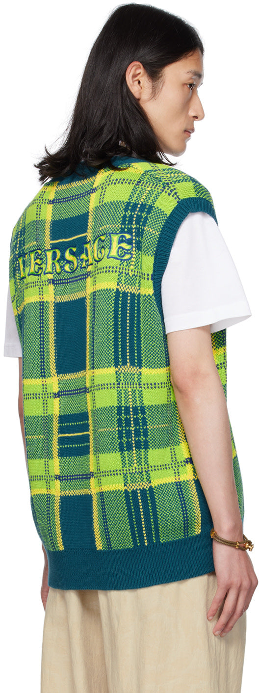 Versace Blue & Green Check Vest