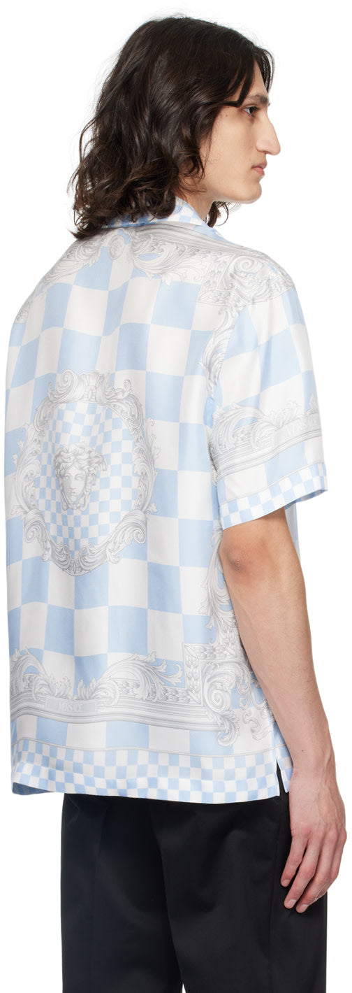 Versace Blue & White Medusa Contrasto Shirt