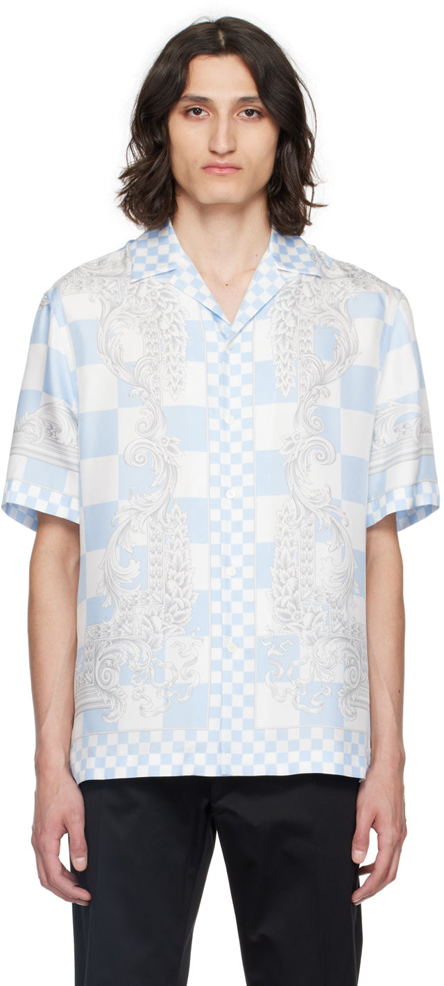 Versace Blue & White Medusa Contrasto Shirt