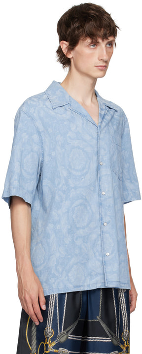 Versace Blue Barocco Chambray Shirt