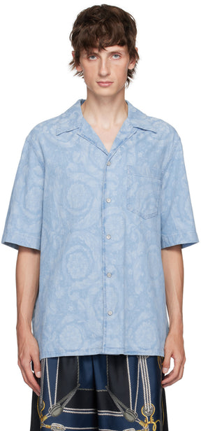Versace Blue Barocco Chambray Shirt