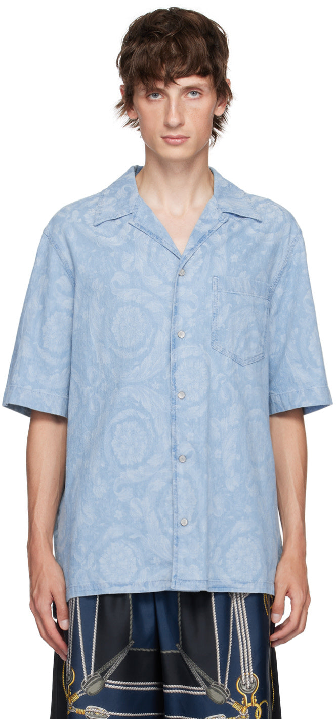 Versace Blue Barocco Chambray Shirt