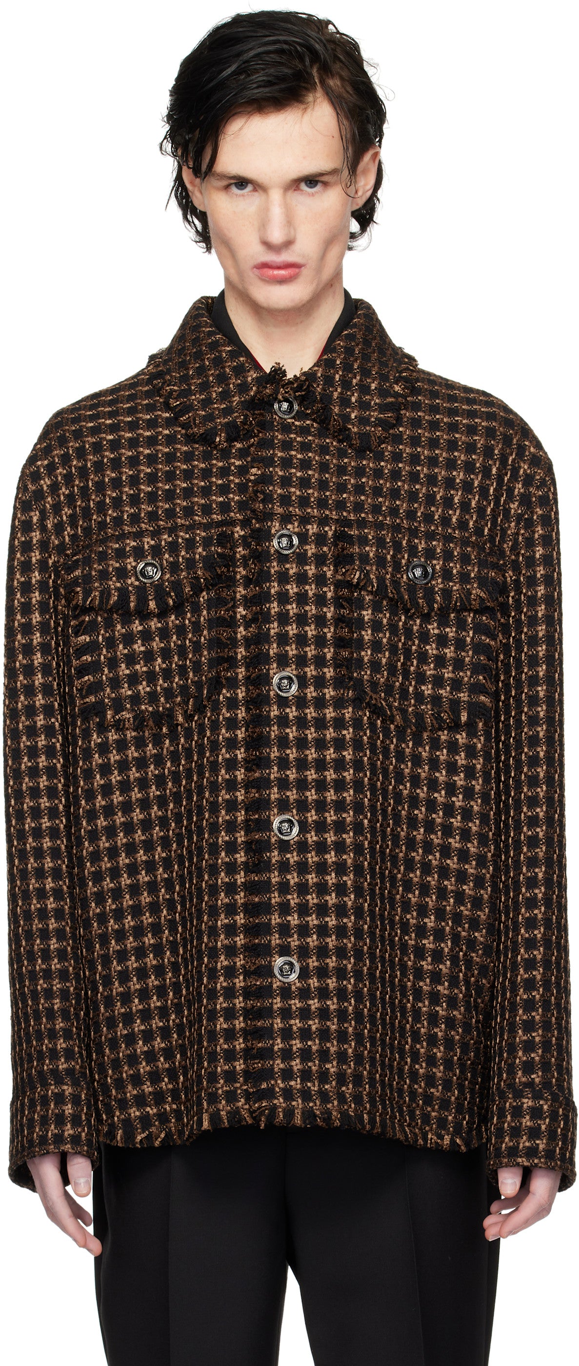 Versace Brown Tweed Overshirt Jacket