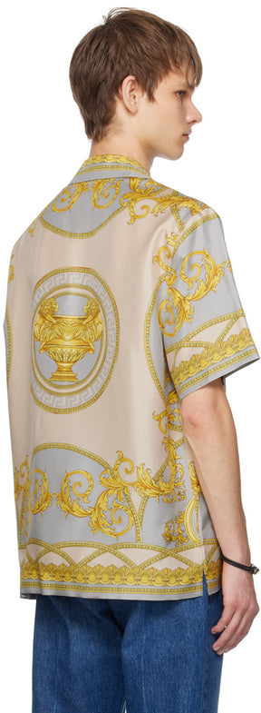 Versace Gray Barocco Silk Shirt