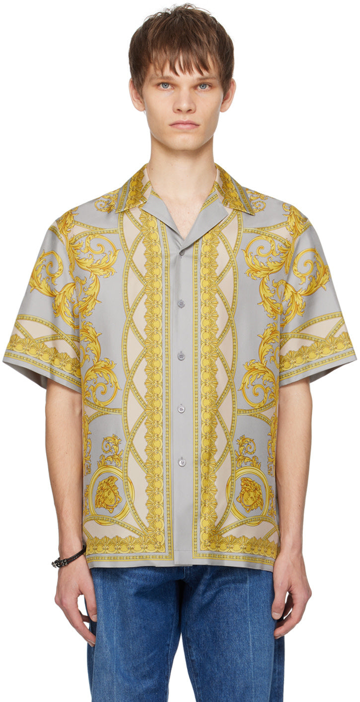 Versace Gray Barocco Silk Shirt