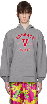 Versace Gray Embroidered Hoodie