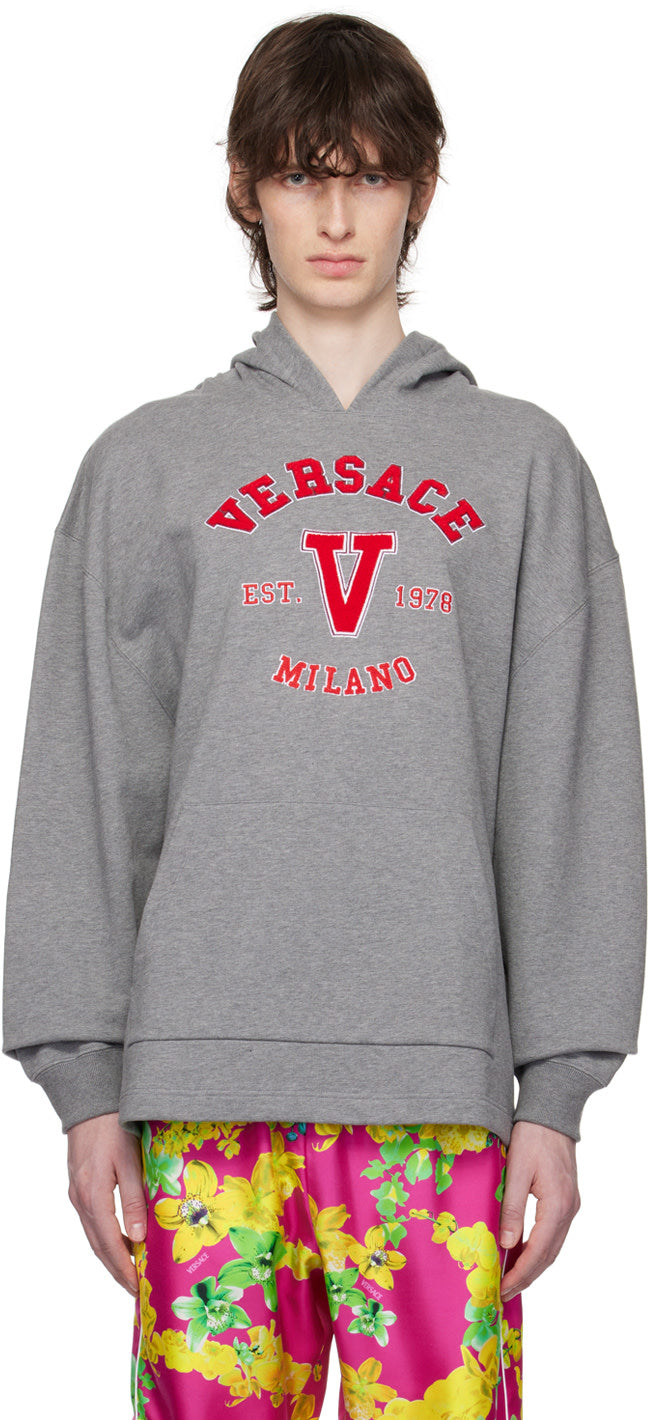 Versace Gray Embroidered Hoodie