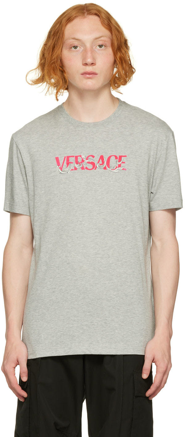 Versace Gray Embroidered T-Shirt
