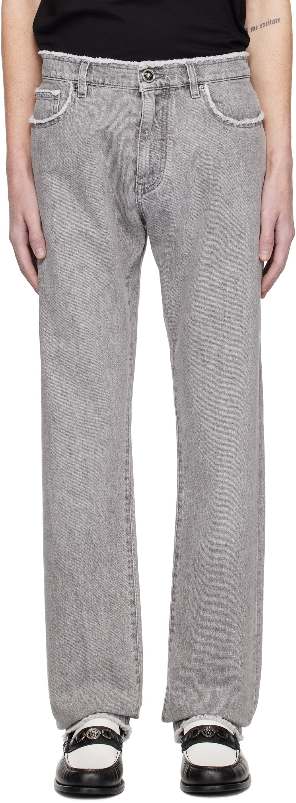 Versace Gray Frayed Regular-Fit Jeans