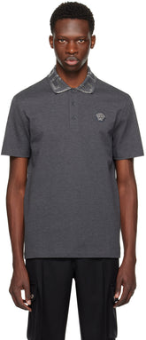 Versace Gray Greca Collar Polo