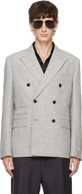 Versace Gray Wool-Blend Double-Breasted Blazer