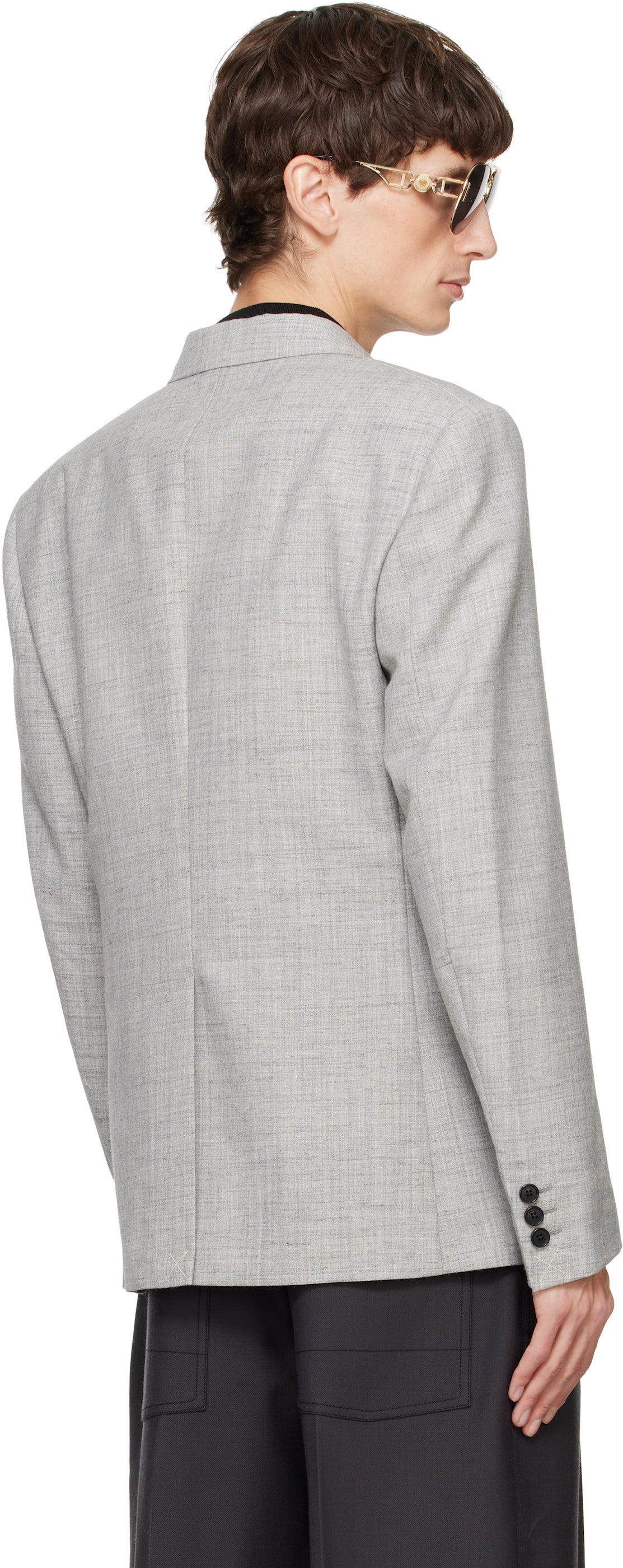 Versace Gray Wool-Blend Double-Breasted Blazer