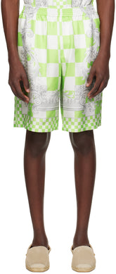 Versace Green & White Medusa Contrasto Shorts
