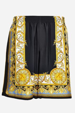 VERSACE Barocco Palm Print Silk Shorts