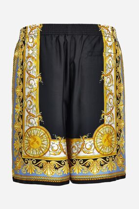 VERSACE Barocco Palm Print Silk Shorts