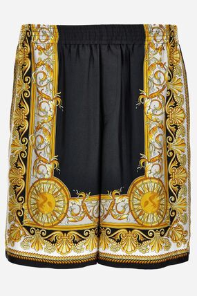 VERSACE Barocco Palm Print Silk Shorts