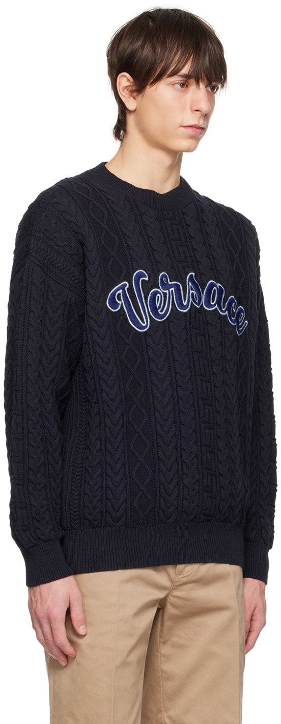Versace Navy Greca Varsity Sweater