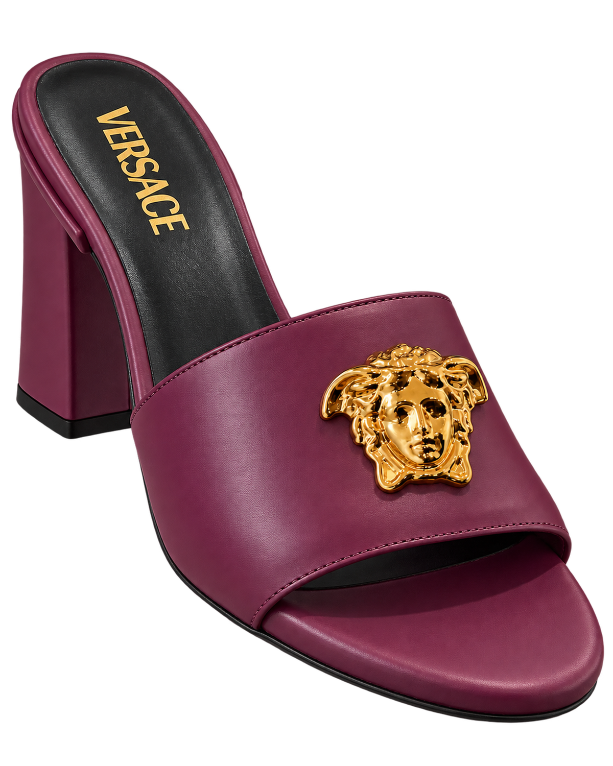 Versace Plum Purple Gold Medusa Heeled Sandals