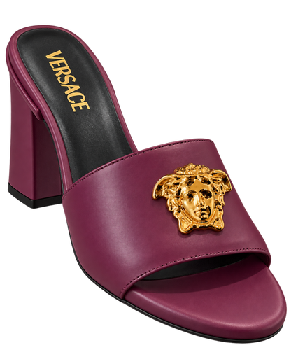 Versace Plum Purple Gold Medusa Heeled Sandals