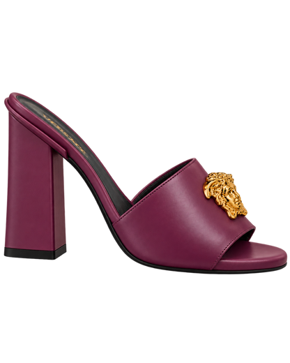 Versace Plum Purple Gold Medusa Heeled Sandals