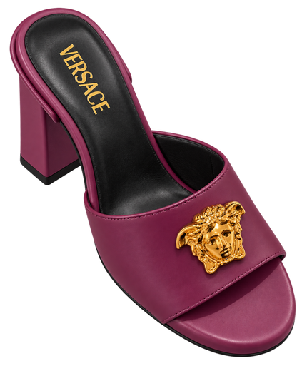 Versace Plum Purple Gold Medusa Heeled Sandals
