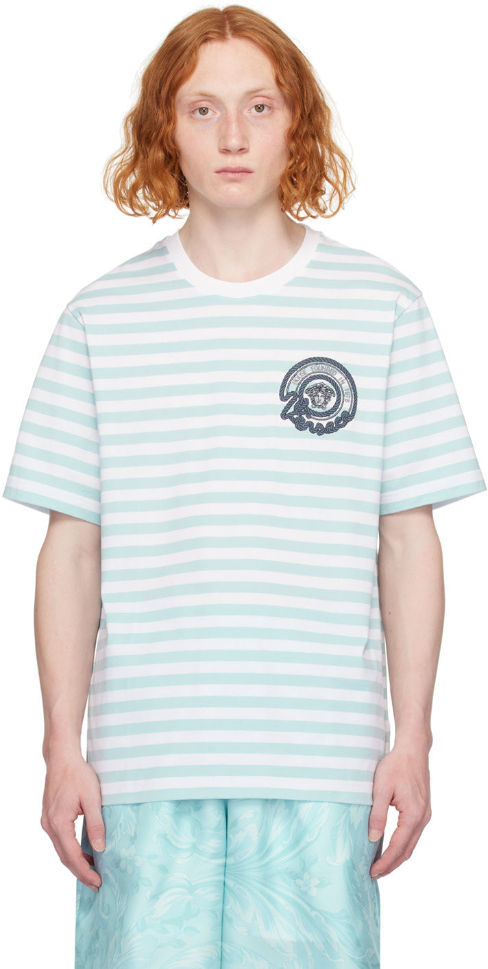 Versace White & Blue Nautical Stripe T-Shirt