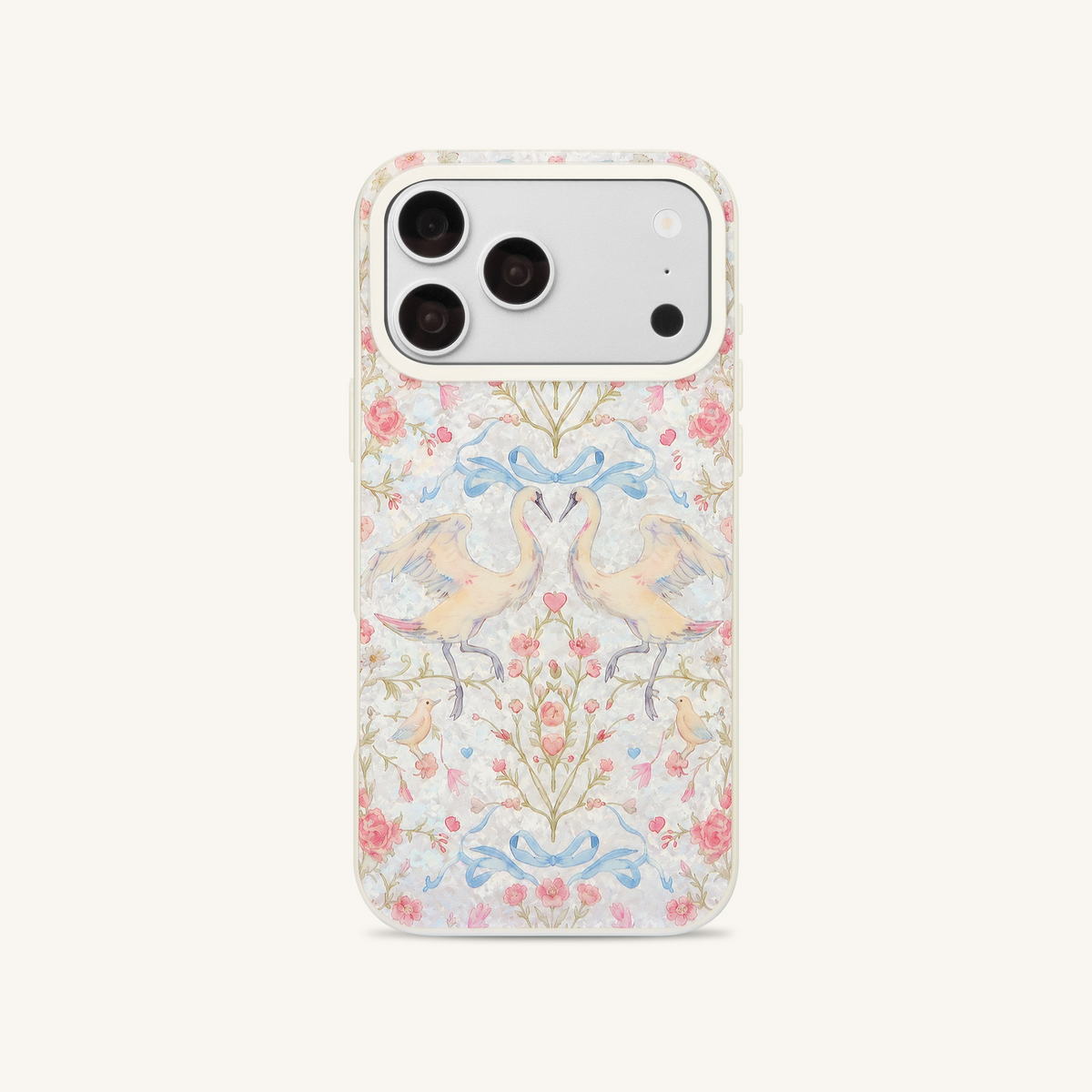 Vintage Romance Swan Pearl Shell Phone Case - White