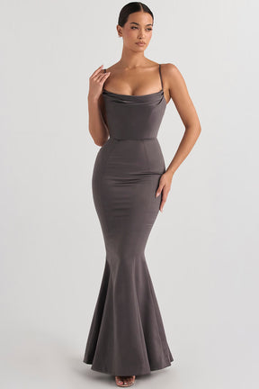 Violette shadow satin fishtail gown