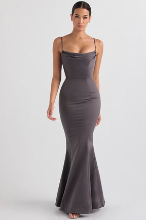 Violette shadow satin fishtail gown