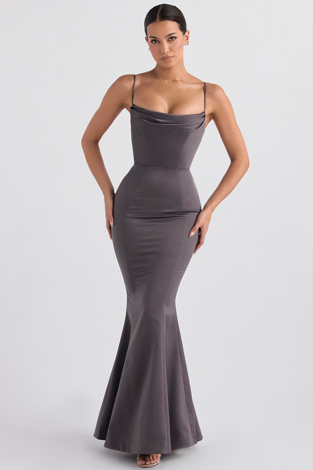 Violette shadow satin fishtail gown