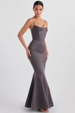 Violette shadow satin fishtail gown