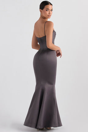 Violette shadow satin fishtail gown