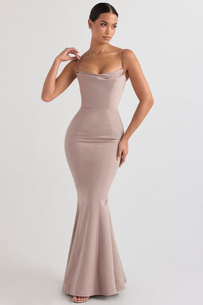 Violette mushroom satin fishtail gown