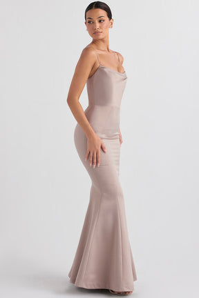 Violette mushroom satin fishtail gown