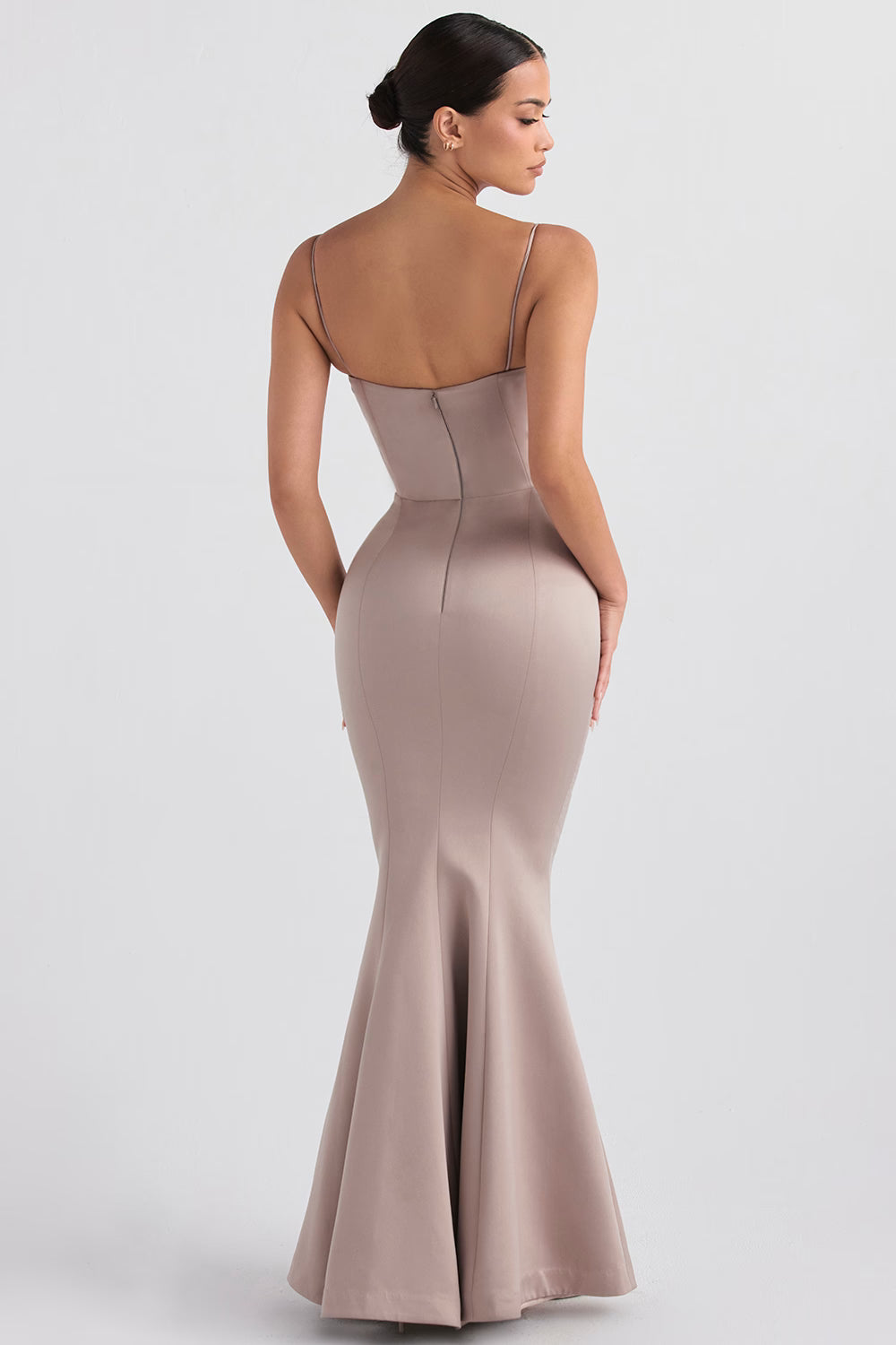 Violette mushroom satin fishtail gown