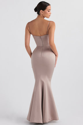 Violette mushroom satin fishtail gown