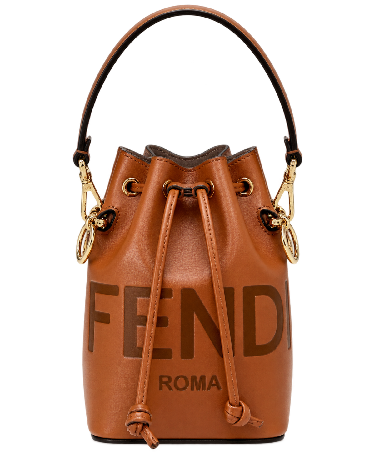 Vitello King F is Fendi Logo Embossed Mini Mon Tresor Bucket Bag Cuoio