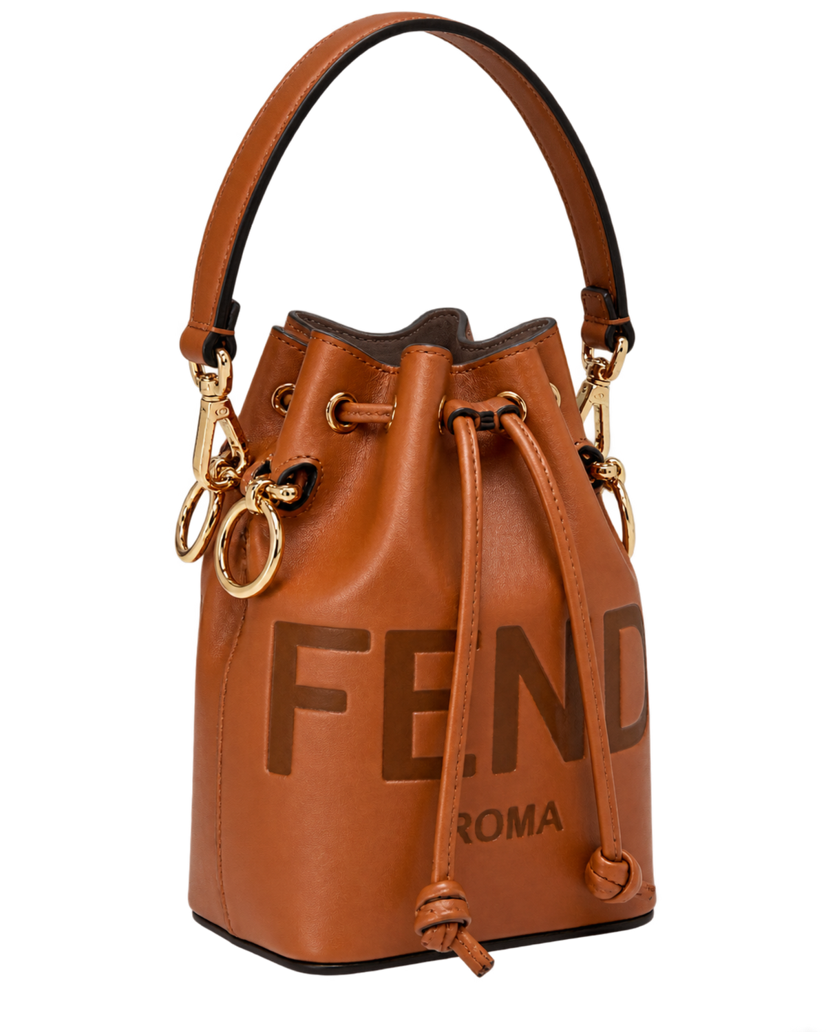 Vitello King F is Fendi Logo Embossed Mini Mon Tresor Bucket Bag Cuoio