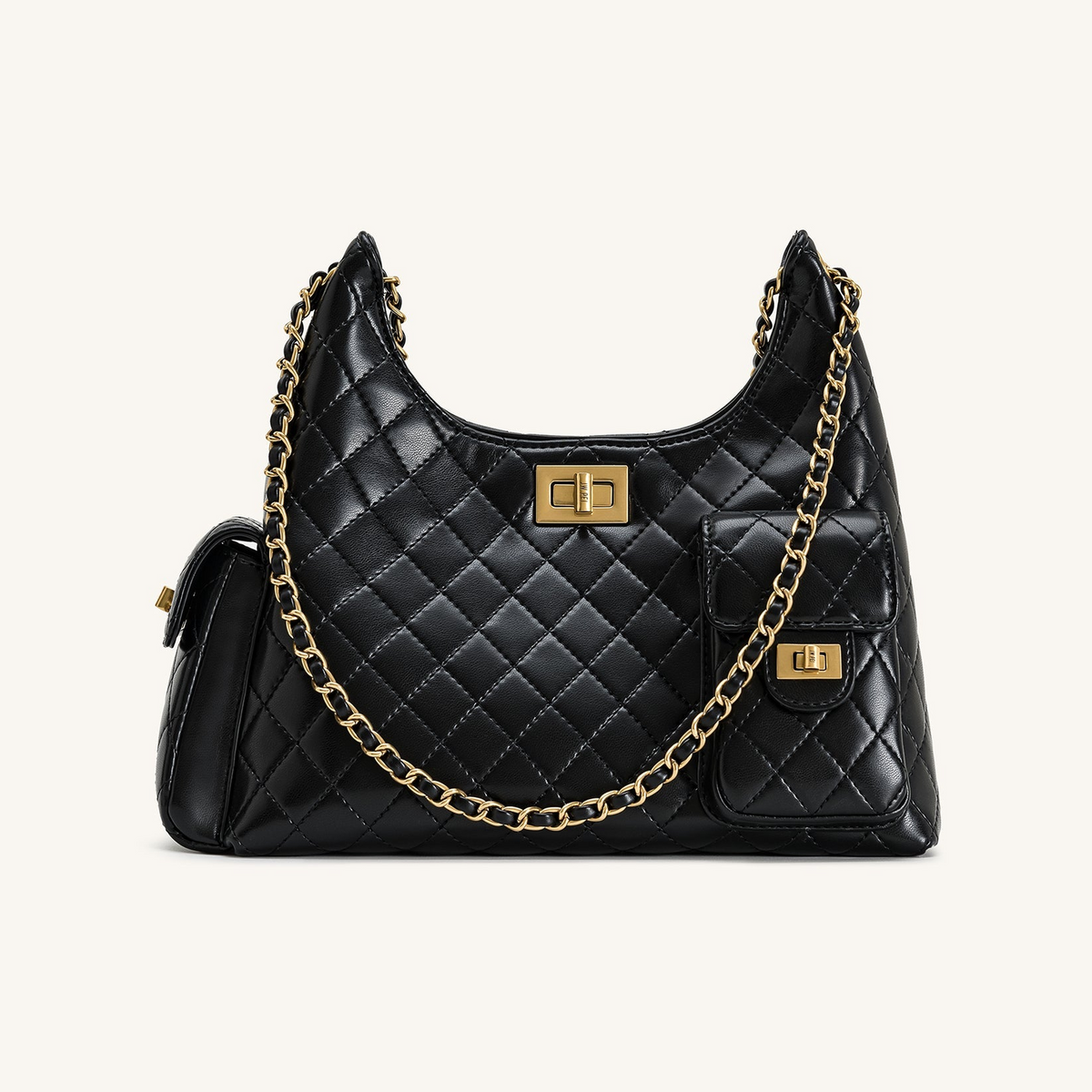 Vivian Quilted Chain Shoulder Bag - Black