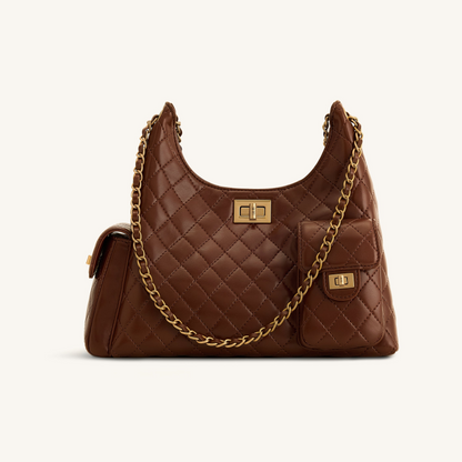 Vivian Quilted Chain Shoulder Bag - Brown
