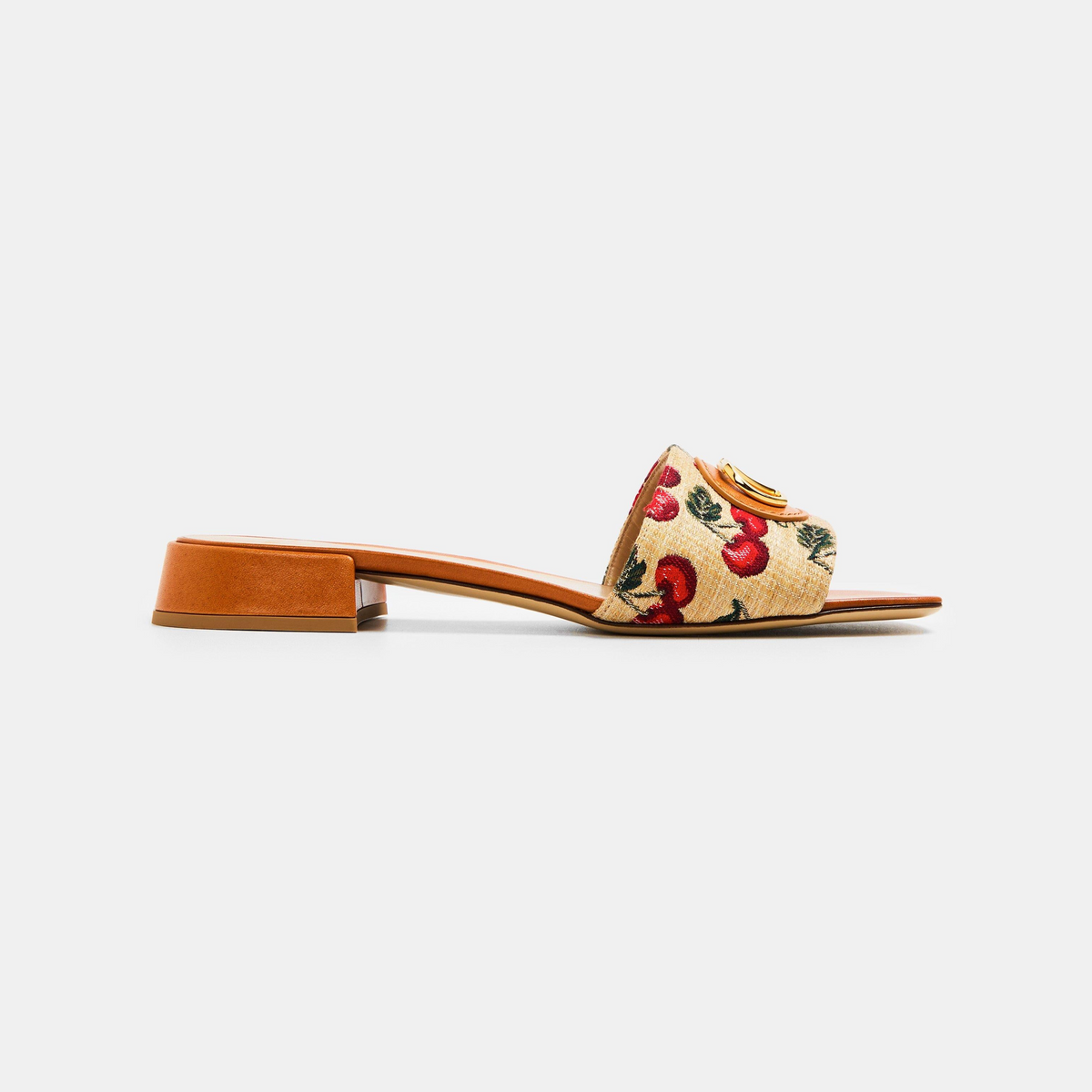 Vlogo Raffia-Jacquard Cherry Slides.