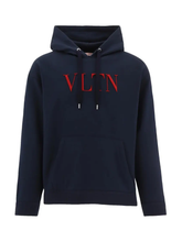 Valentino Embroidered VLTN Hoodie in Marine Blue