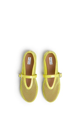 Alaïa Lemon Yellow BALLET FLATS IN FISHNET