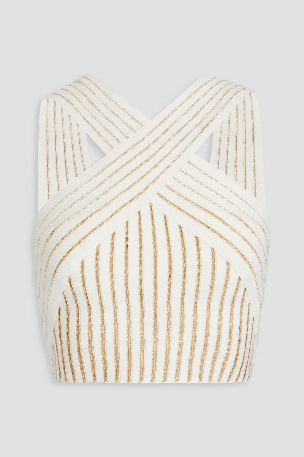 Balmain BALMAIN Cropped metallic ribbed-knit halterneck top - Size: XS T-Shirts | Shop From The Mirage