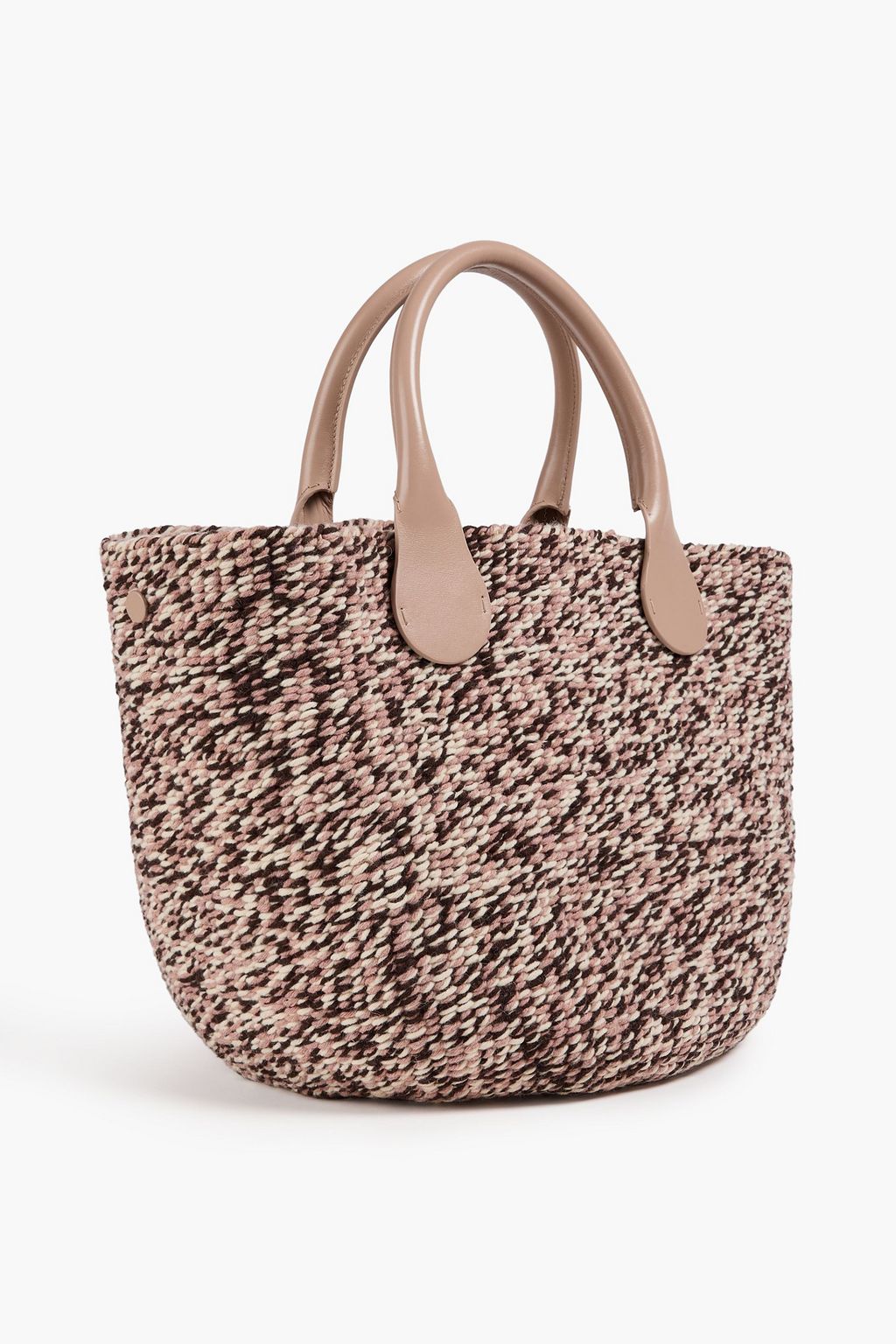 Leather-trimmed wool-blend tote