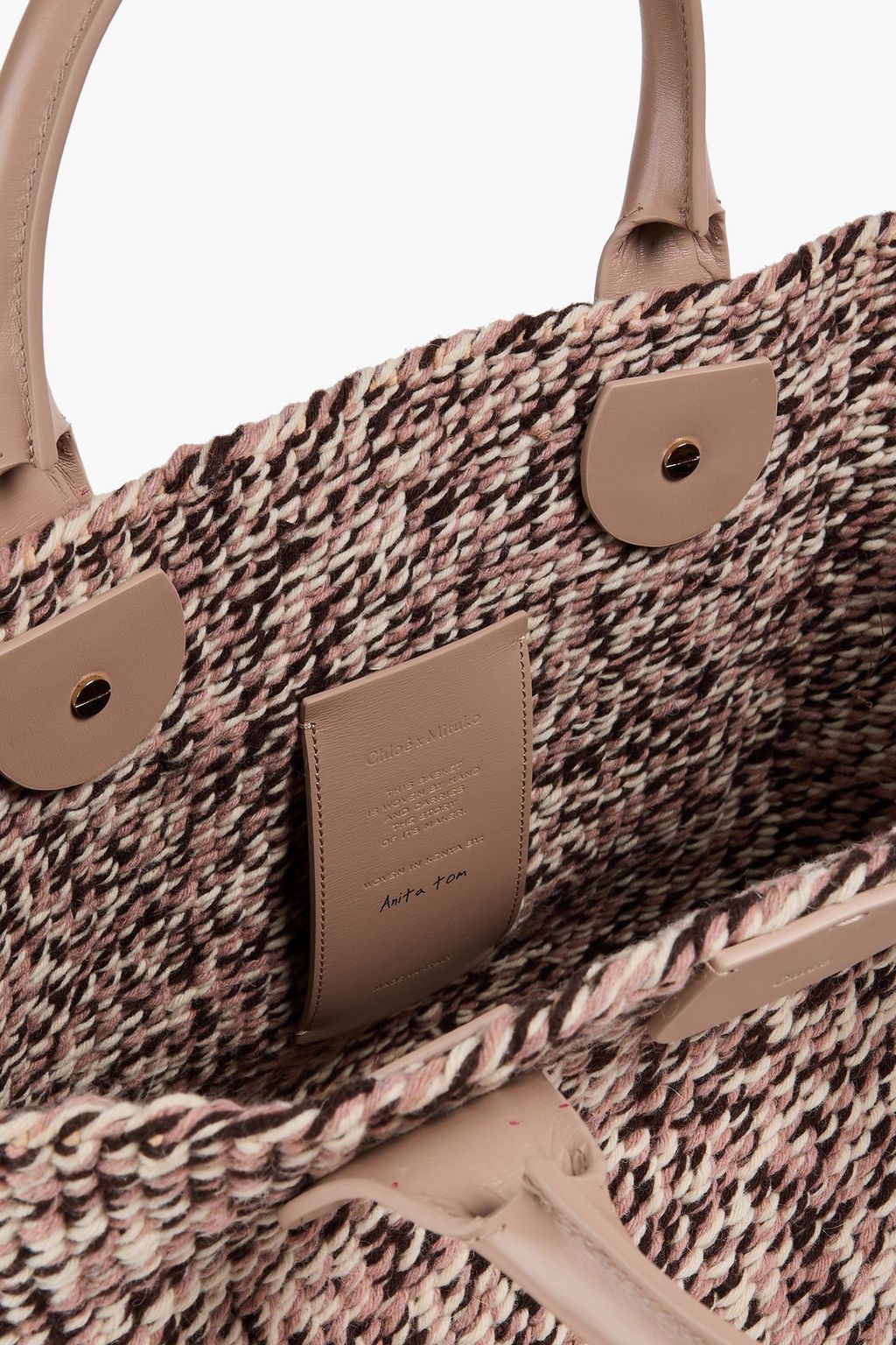 Leather-trimmed wool-blend tote