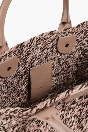 Leather-trimmed wool-blend tote