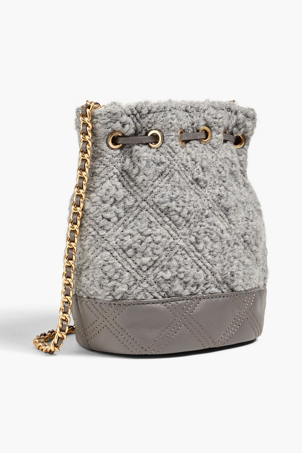 TORY BURCH Bouclé and leather bucket bag