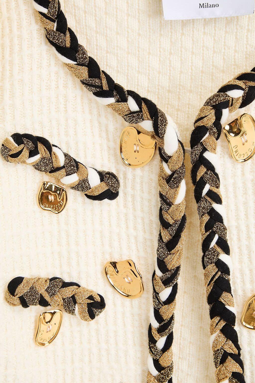 Moschino MOSCHINO Asymmetric embellished waffle-knit wool cardigan - Size: XS T-Shirts | Shop From The Mirage